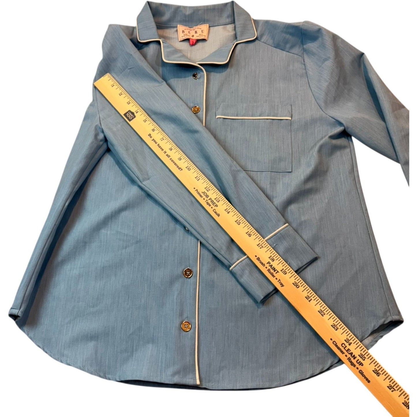 NEW Buru Women's Size Large Blue Modern Casual Loungewear Long-Sleeve Blouse