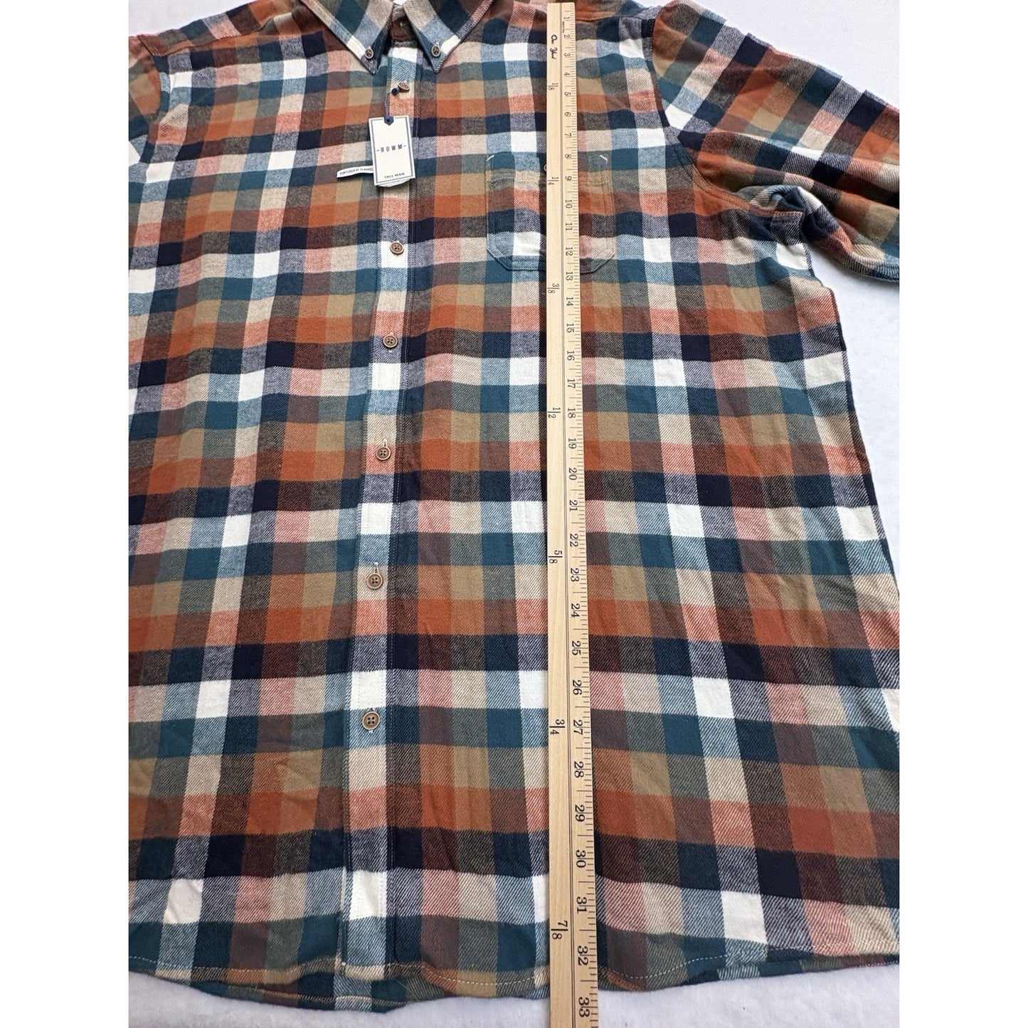 New ROWM Men's Big & Tall Button Down Shirt size 3XT Multicolor Plaid Collared L/S