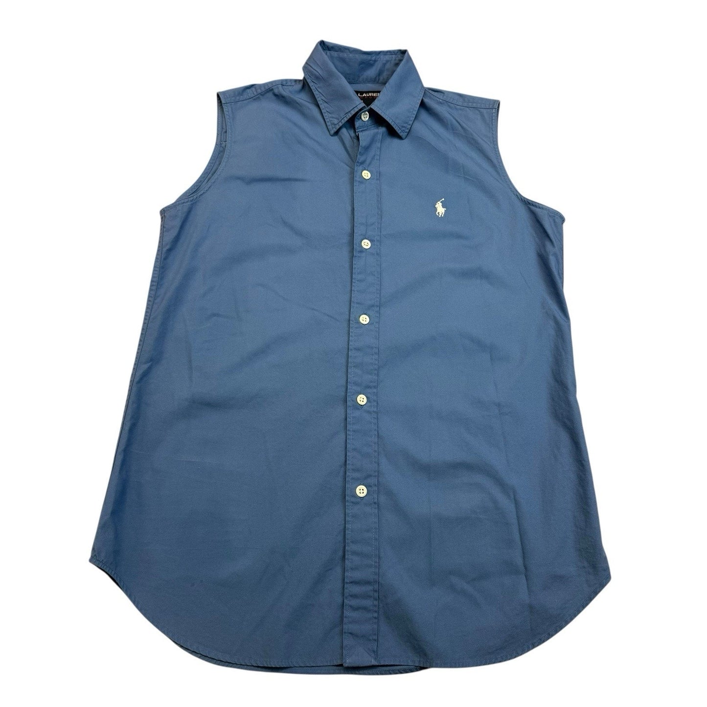 Vintage Polo Ralph Lauren Sleeveless Button-Up Shirt Blue Logo Size 4 Y2K Women's