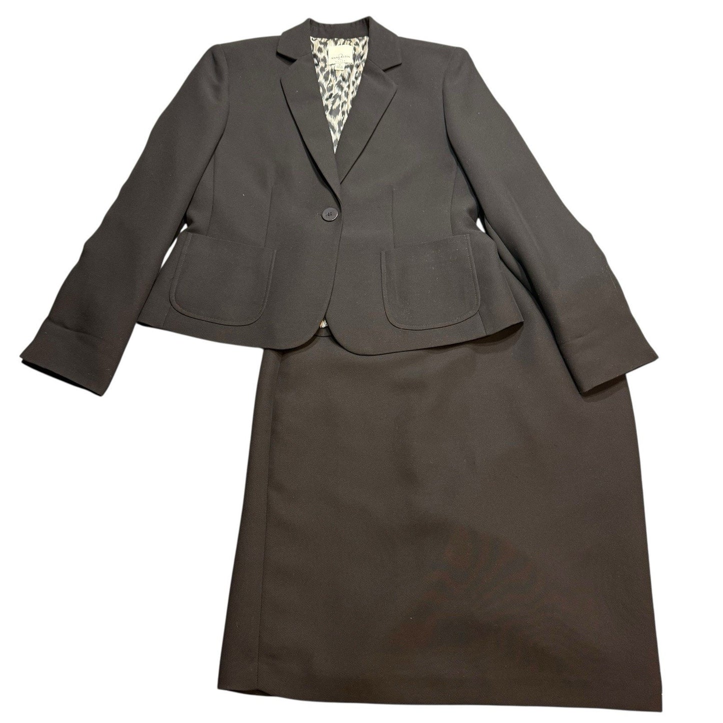 Anne Klein Women’s Brown Skirt Suit, Set Size 10 Blazer & Skirt Lined Leopard