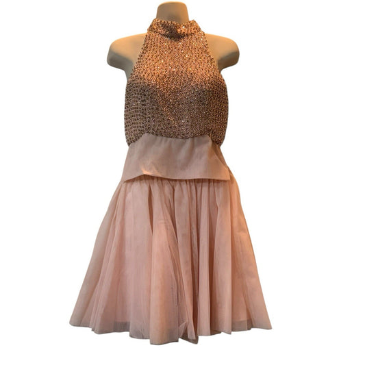 Sherri Hill Size 6 Pink Beaded Two Piece Formal Dress Halter Top A-Line Skirt Women's