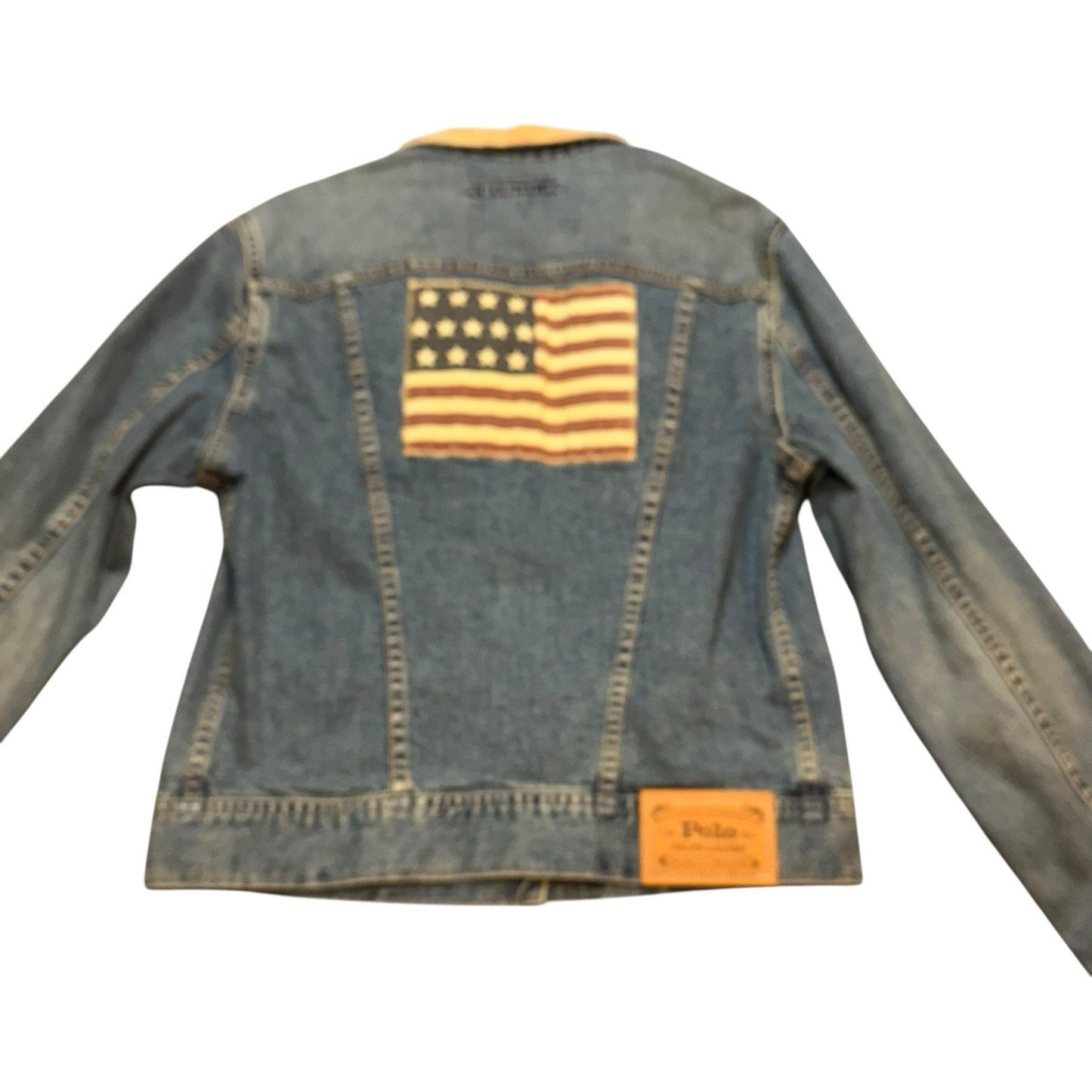 Men's Polo Ralph Lauren Blue Jean Denim Flag Jackets Size M Corduroy Collar USA