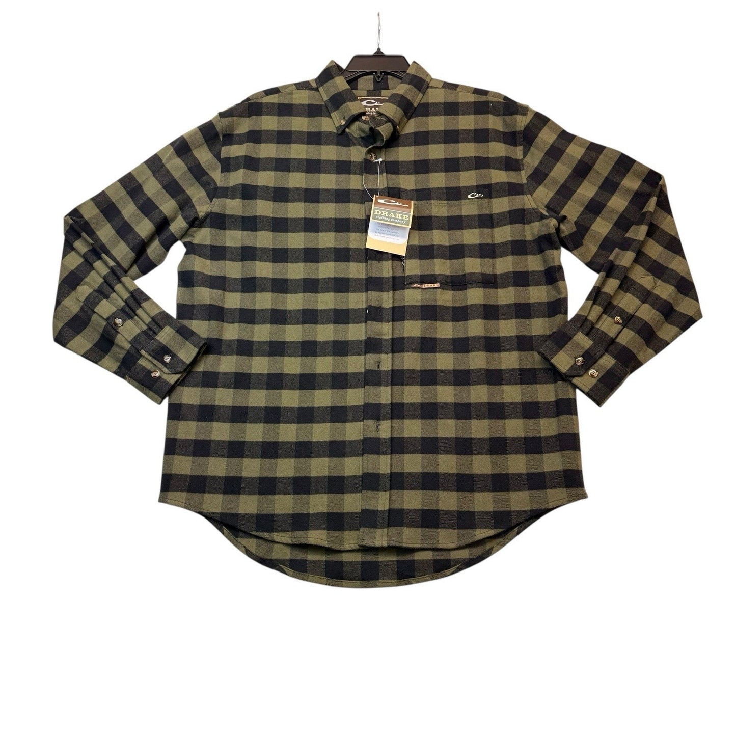 Drake Waterfowl Men’s Flannel Shirt Medium NWT Plaid Long Sleeve Green & Black Button Down