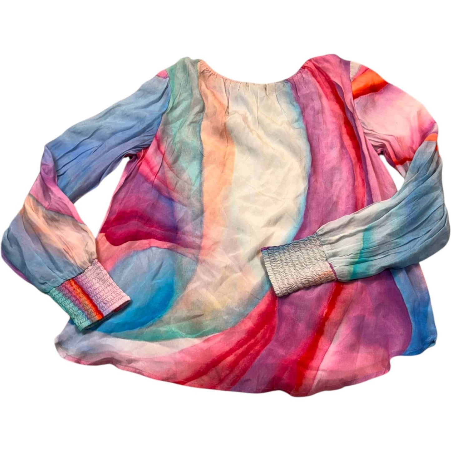 NEW APNY Women's Size Medium Multicolor Watercolor Print Puff-Sleeve Blouse