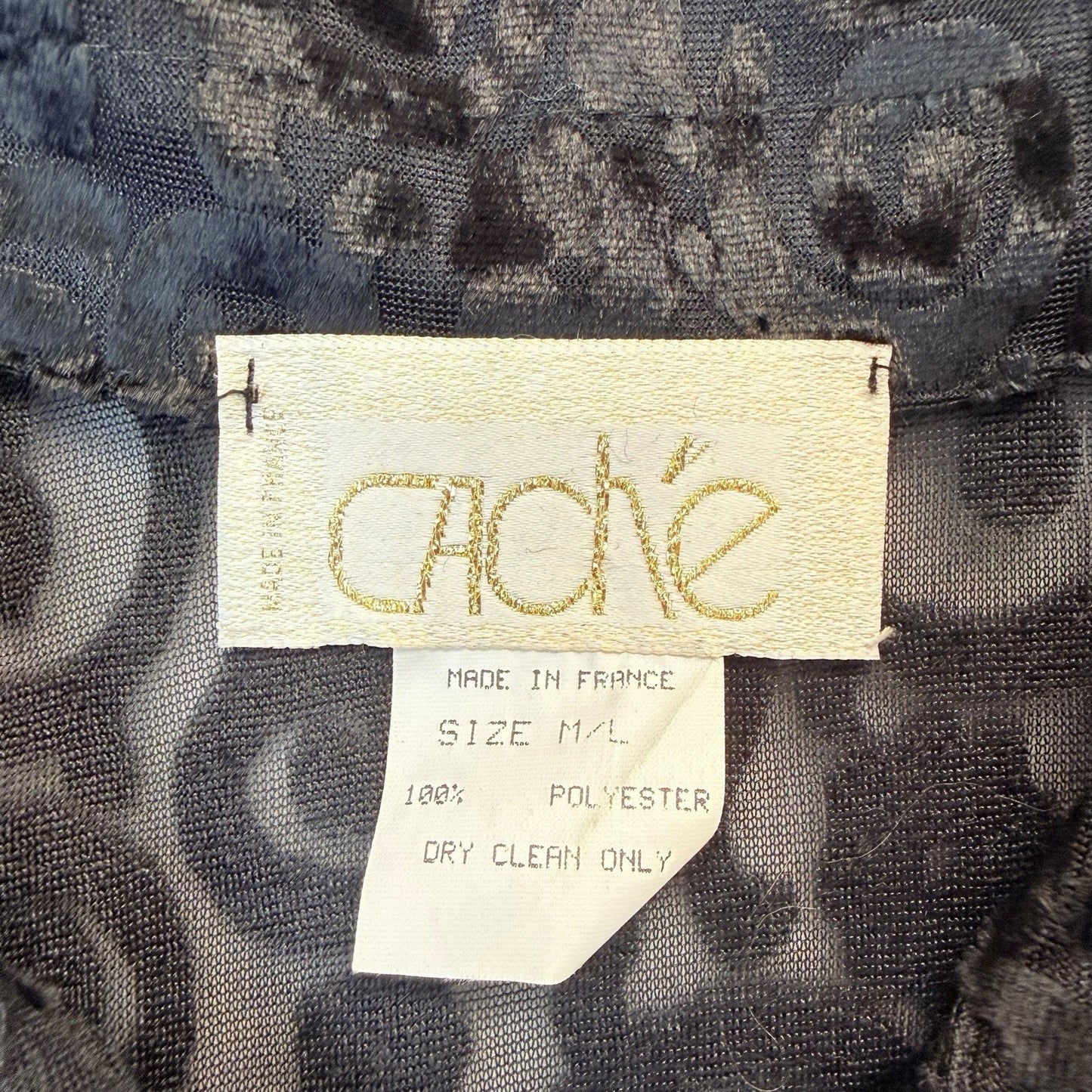 Cache Y2K Black Burnout Velvet Button Blouse Made France M Women's