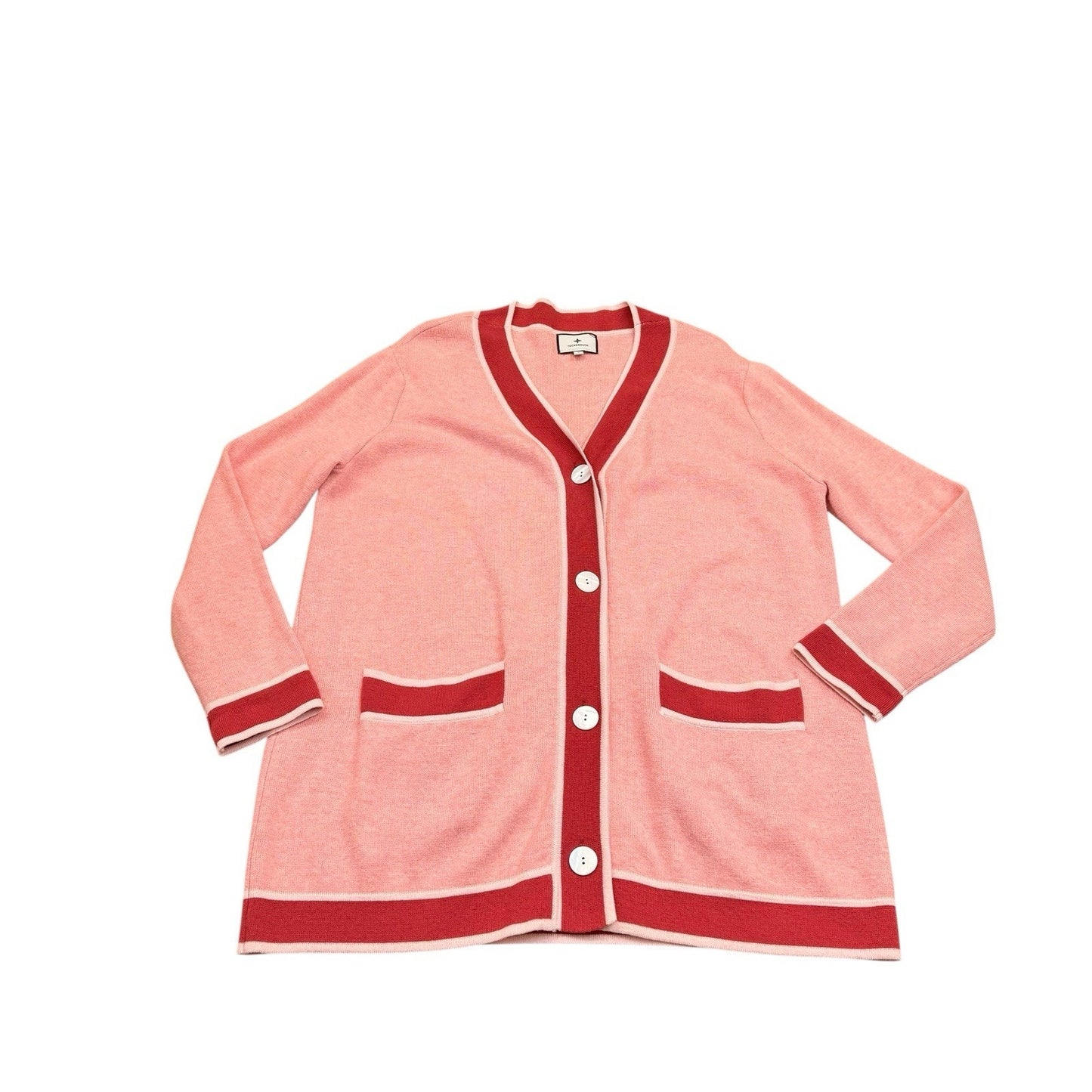 TuckerNuck Cardigan Women's S Pink Red Trim Button Preppy Sweater