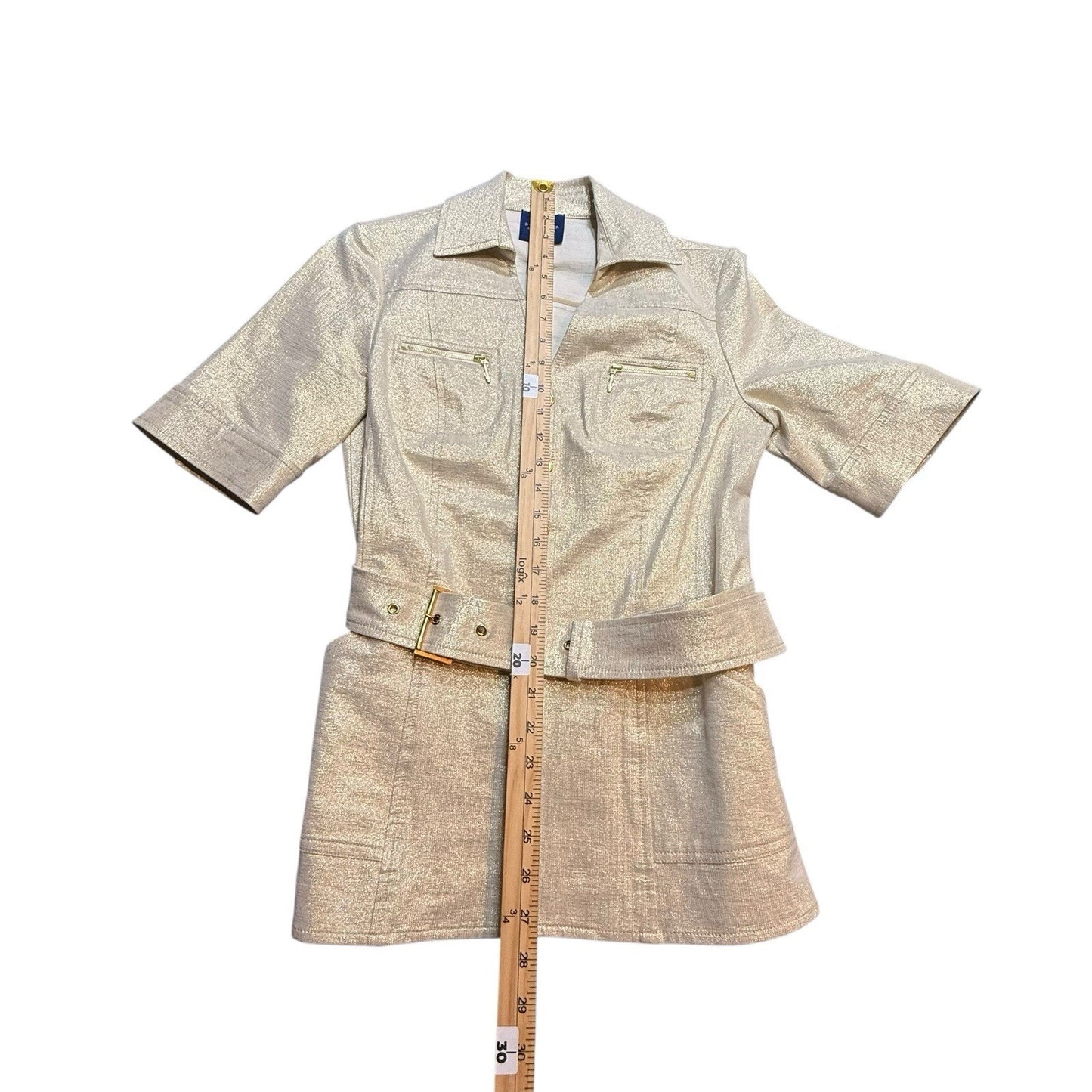 Doncaster Collection Gold Metallic Linen Blend Belted Jacket & Pants Set Sz 2 Women's SUIT, SET
