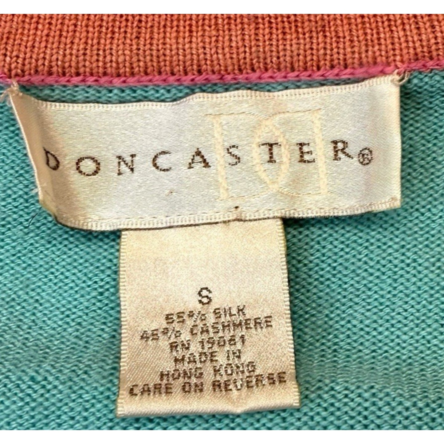 Vintage Doncaster Silk Cashmere Sweater Women’s Small Teal Pnk V-Neck Pullover