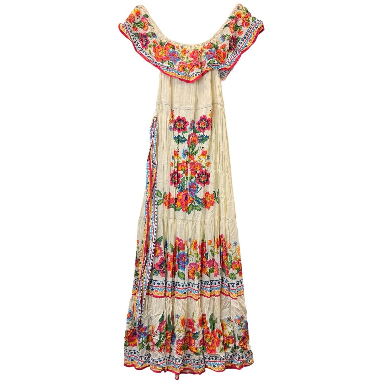 Flying Tomato Embroidered Maxi Dress Off Shoulder Boho Floral Size L Women's