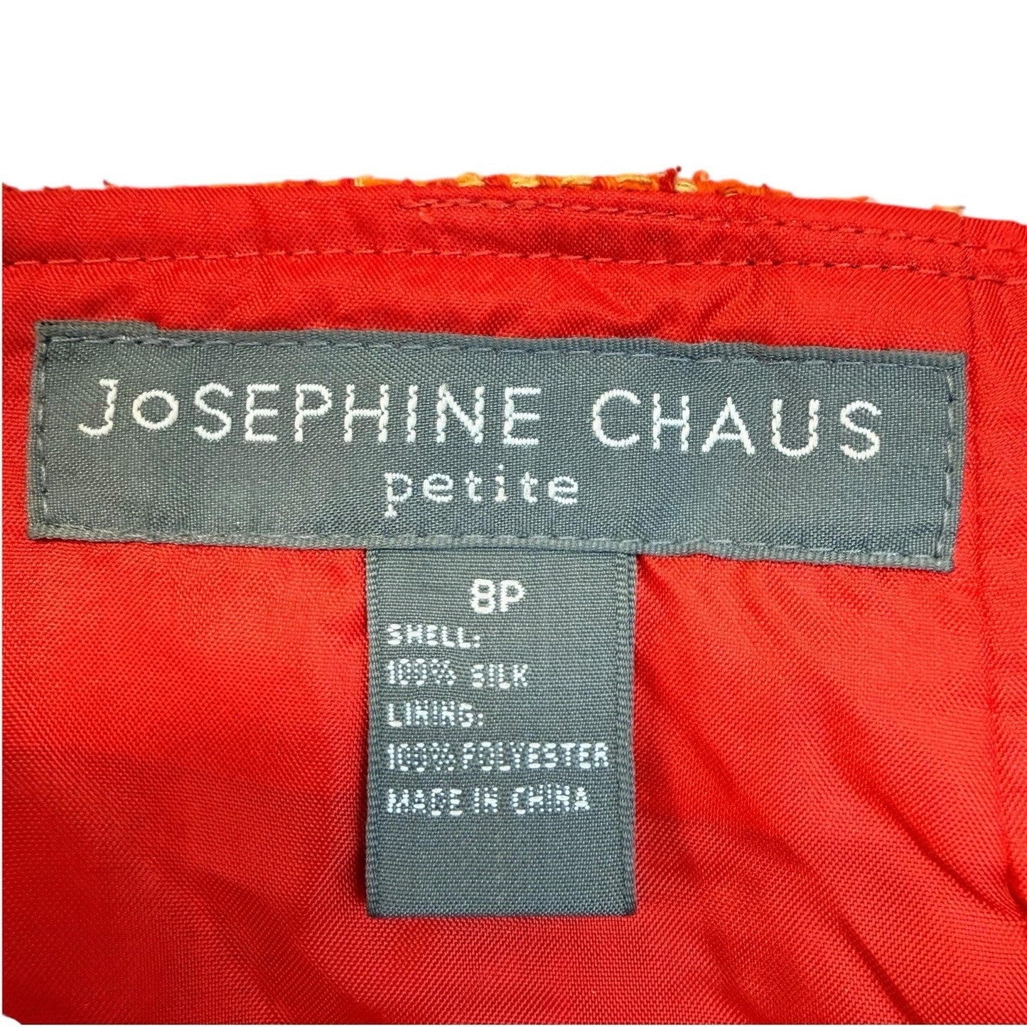 Josephine Chaus Petite 8P Orange Tweed Skirt Suit Embroidered Jacket Set Women's