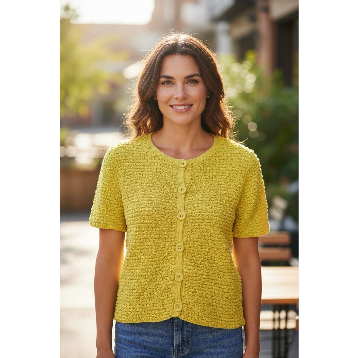 Vintage Michael Simon Sweater Women’s Small Yellow Textured Knit Button Front