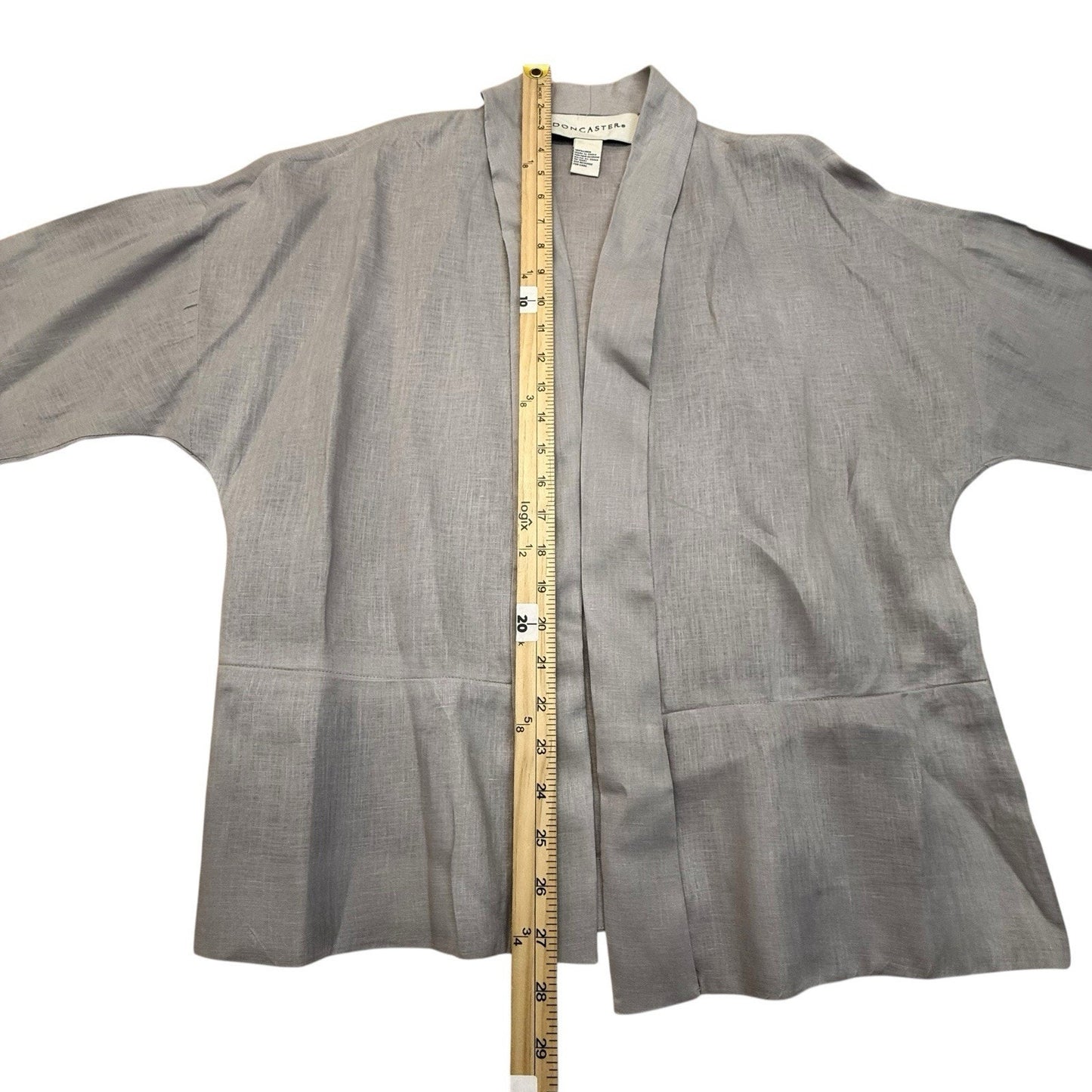 Women's Doncaster Linen Blend Open Front Jacket XS Gray Lightweight Minimalist