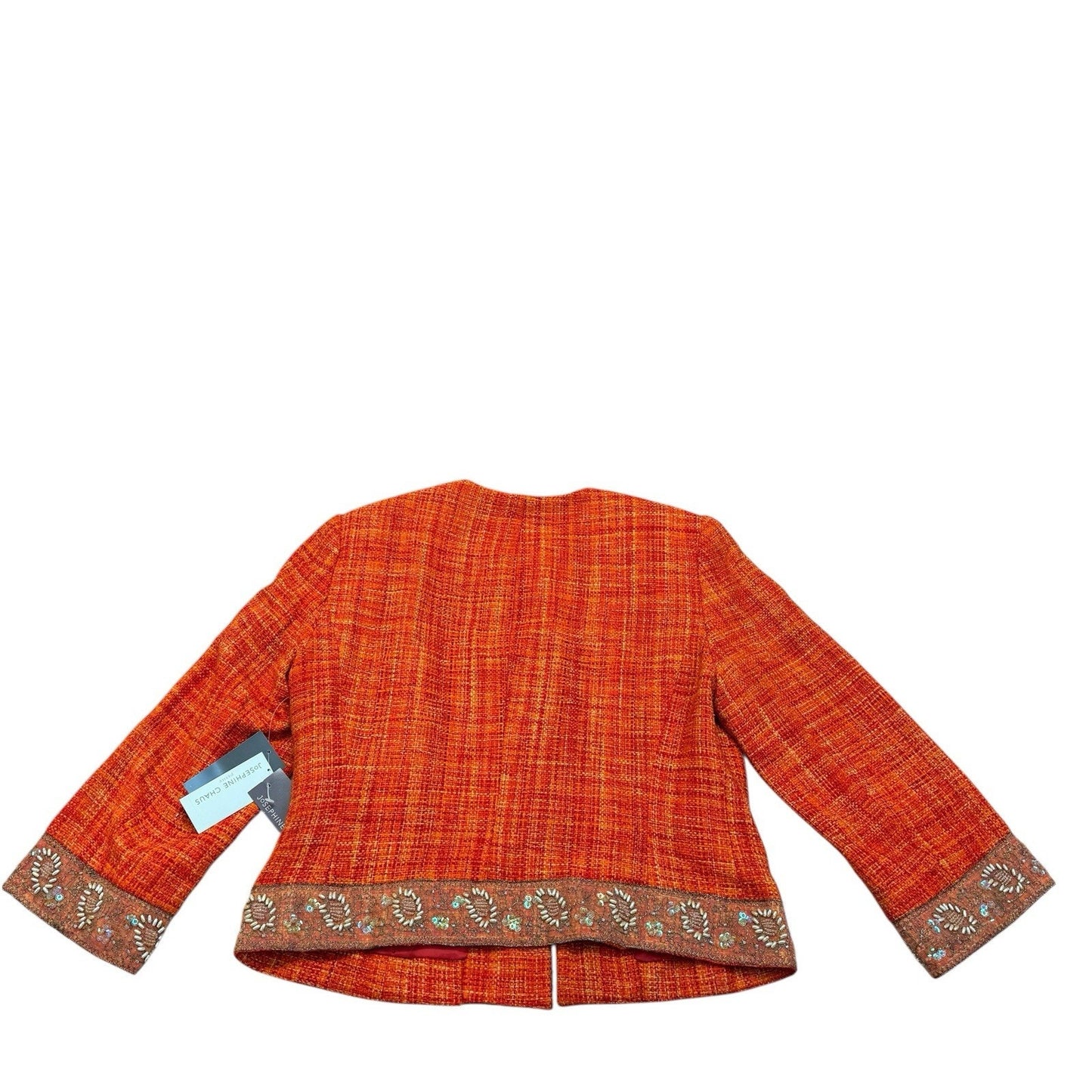 Josephine Chaus Petite 8P Orange Tweed Skirt Suit Embroidered Jacket Set Women's