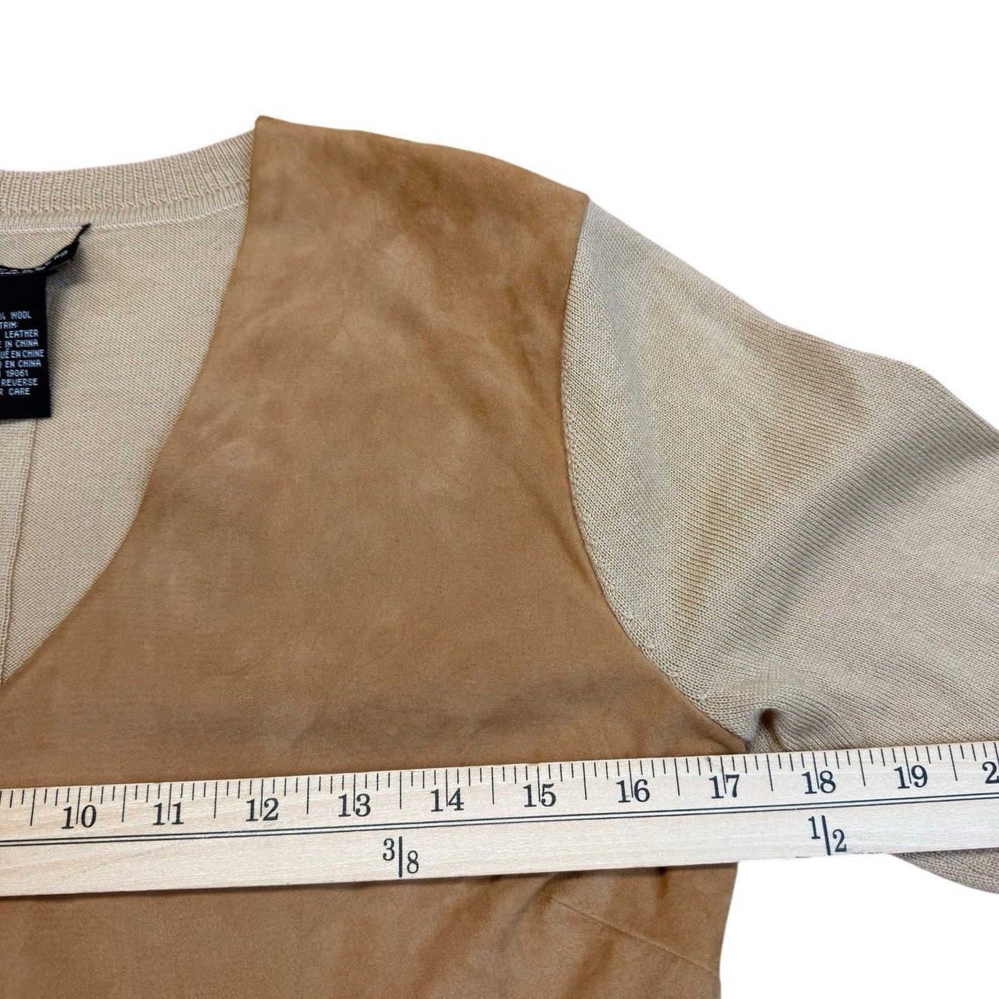 Vintage Doncaster Leather Wool Top Women’s Small V-Neck Long Sleeve Blouse