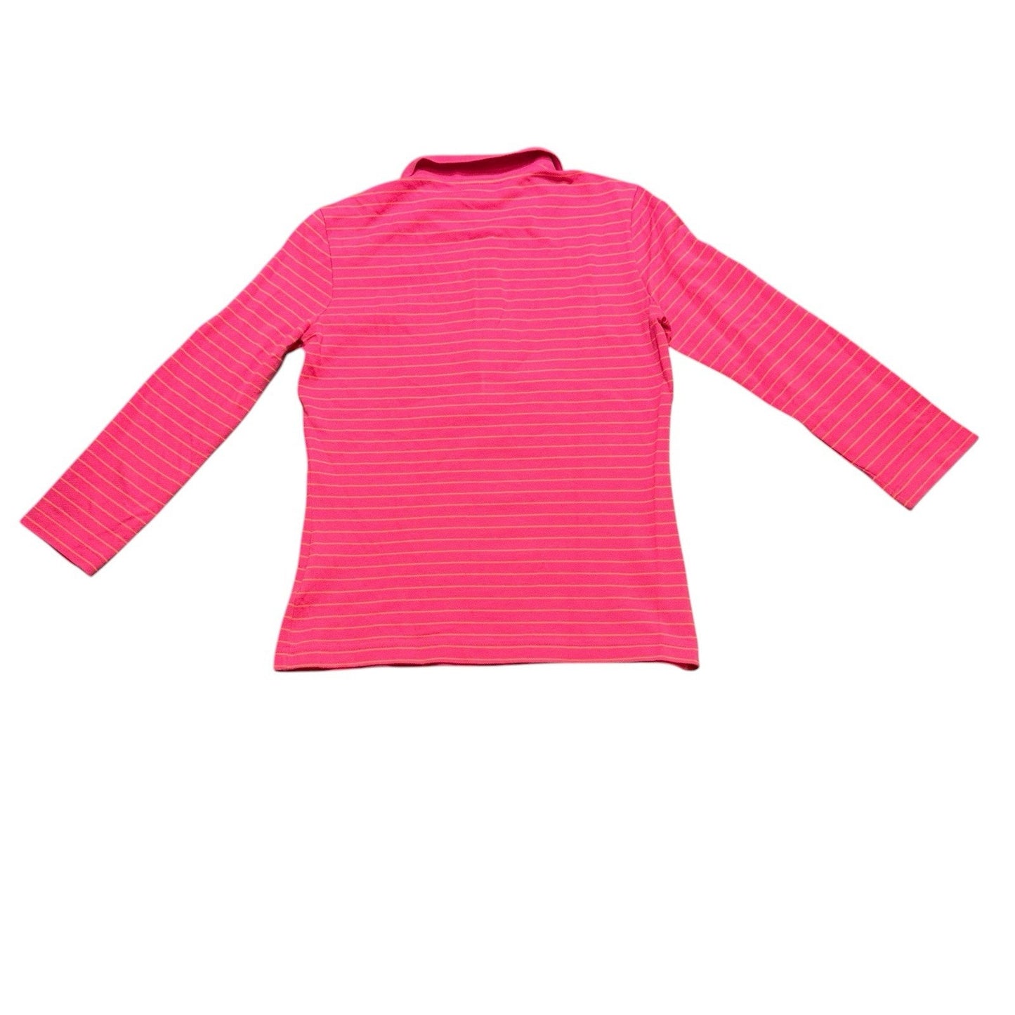 Lacoste Pink Orange Stripe Blouse Sleeve Polo Shirt Women’s Size 36 Cotton