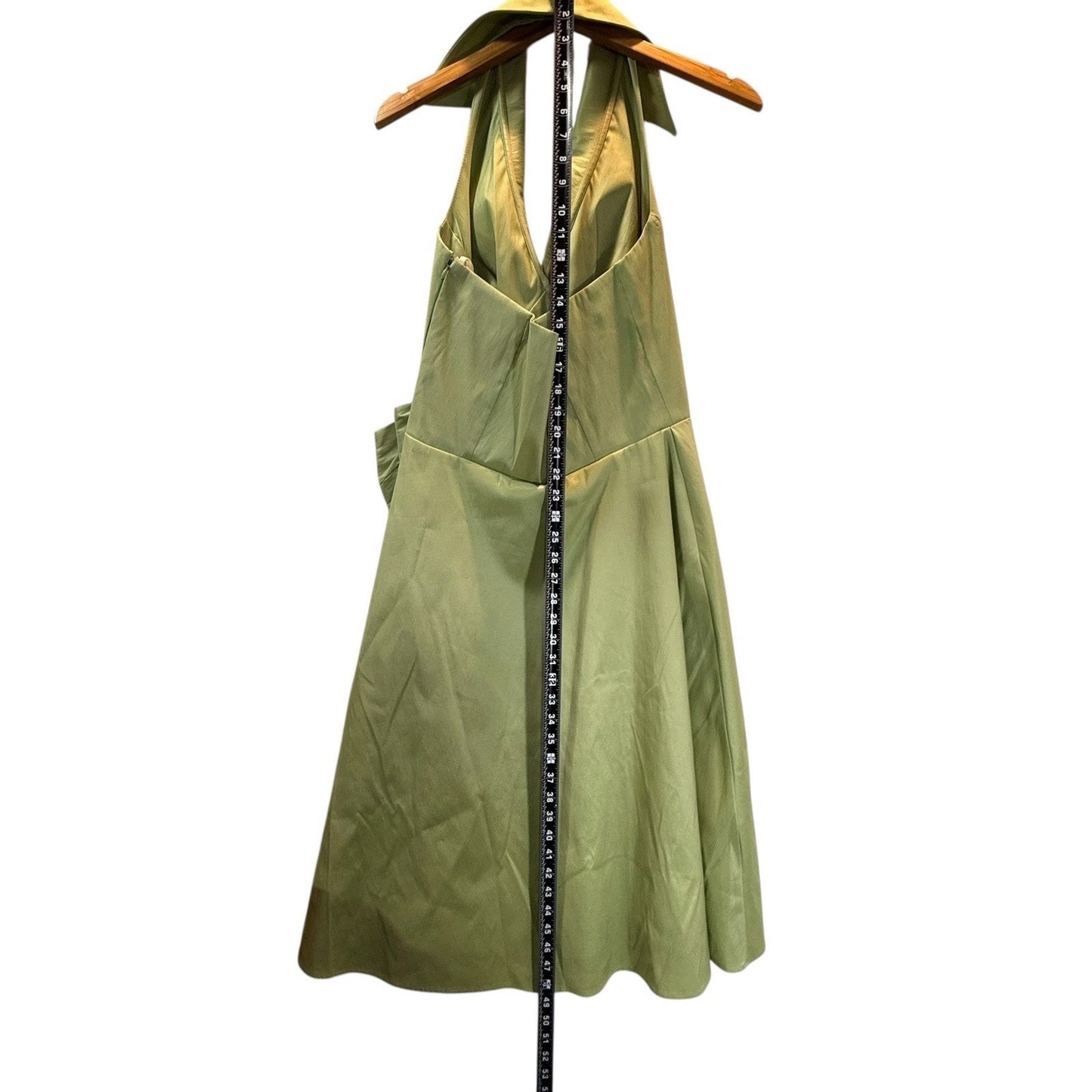 U3 Collection Vintage Sage Green Halter Dress Women’s 12 Satin Bow Made in USA