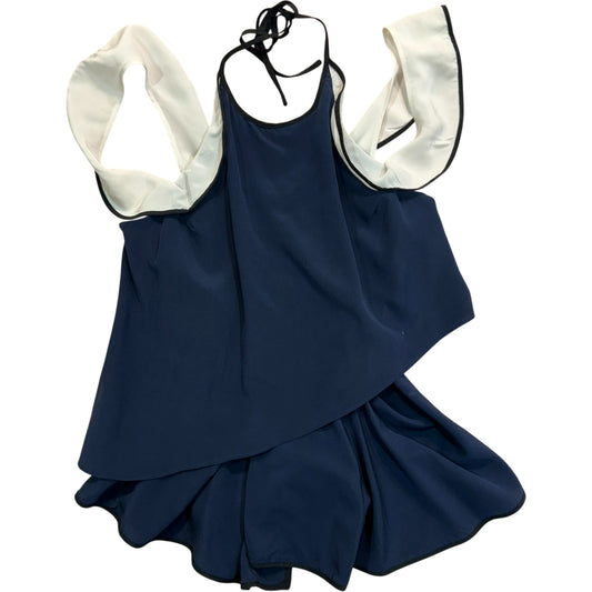Jonathan Simkhai Women’s Size 4 Navy Silk Ruffle Cold Shoulder Halter Top Blouse