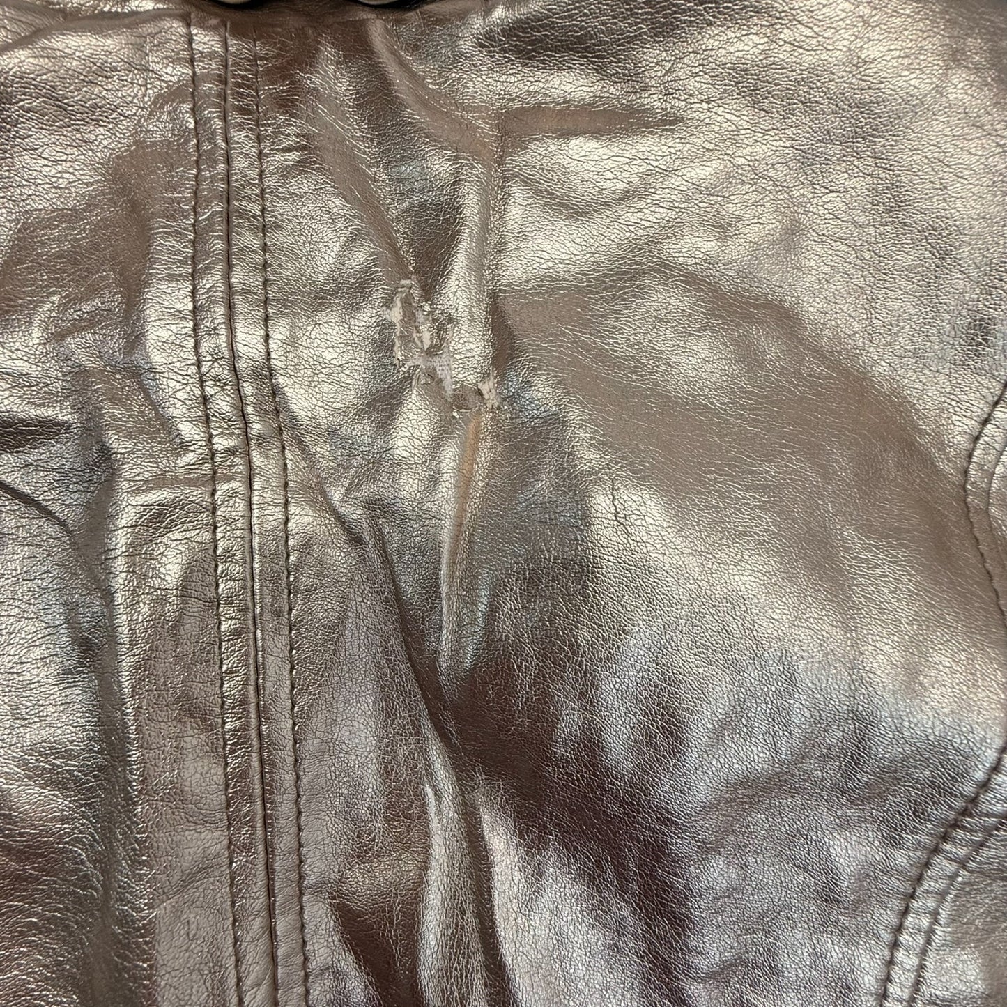 BlankNYC Women’s Medium Metallic Gold Moto Biker Leather Jacket Zip Pockets