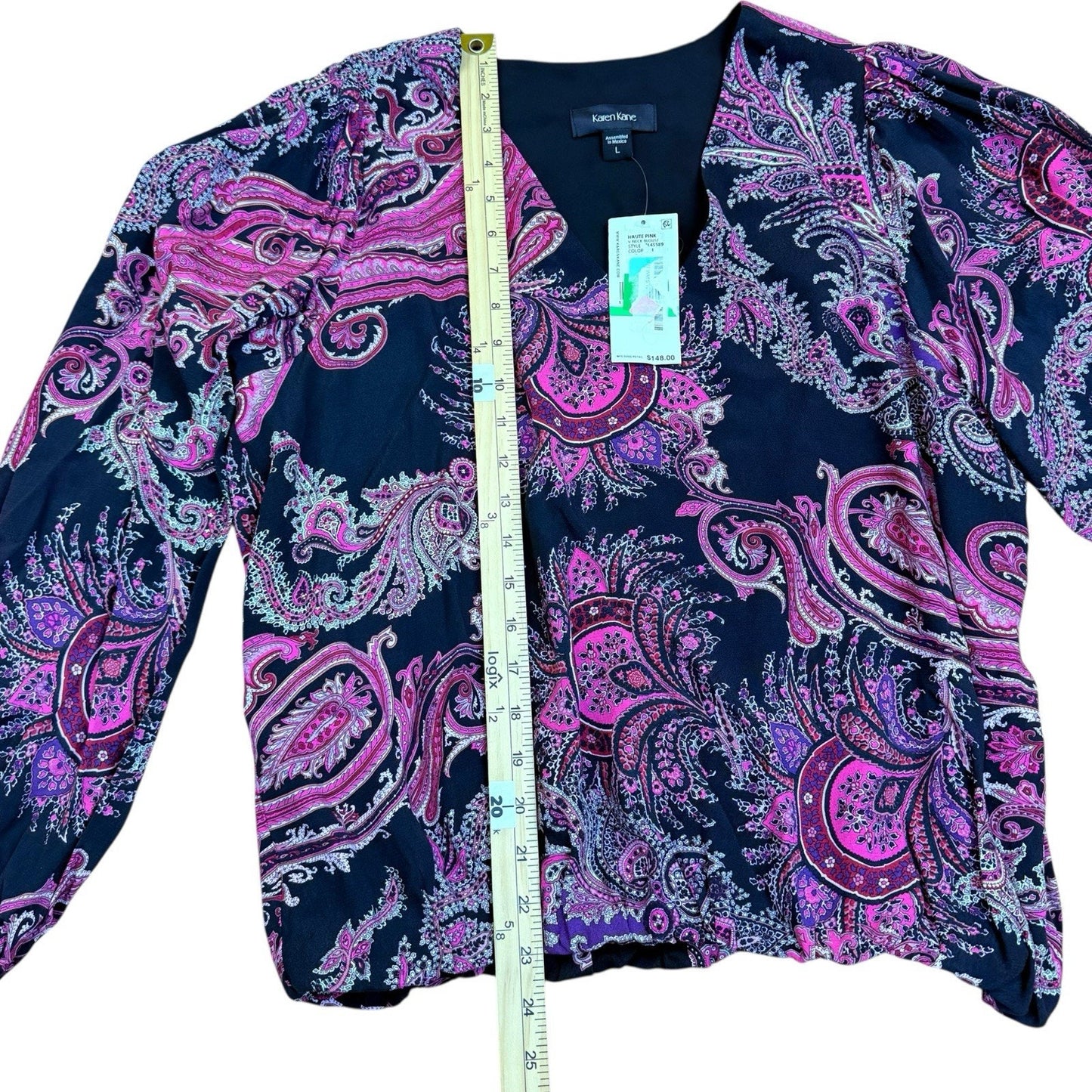 Karen Kane Paisley Cropped Jacket Top L NWT $148 Pink Blue Women's