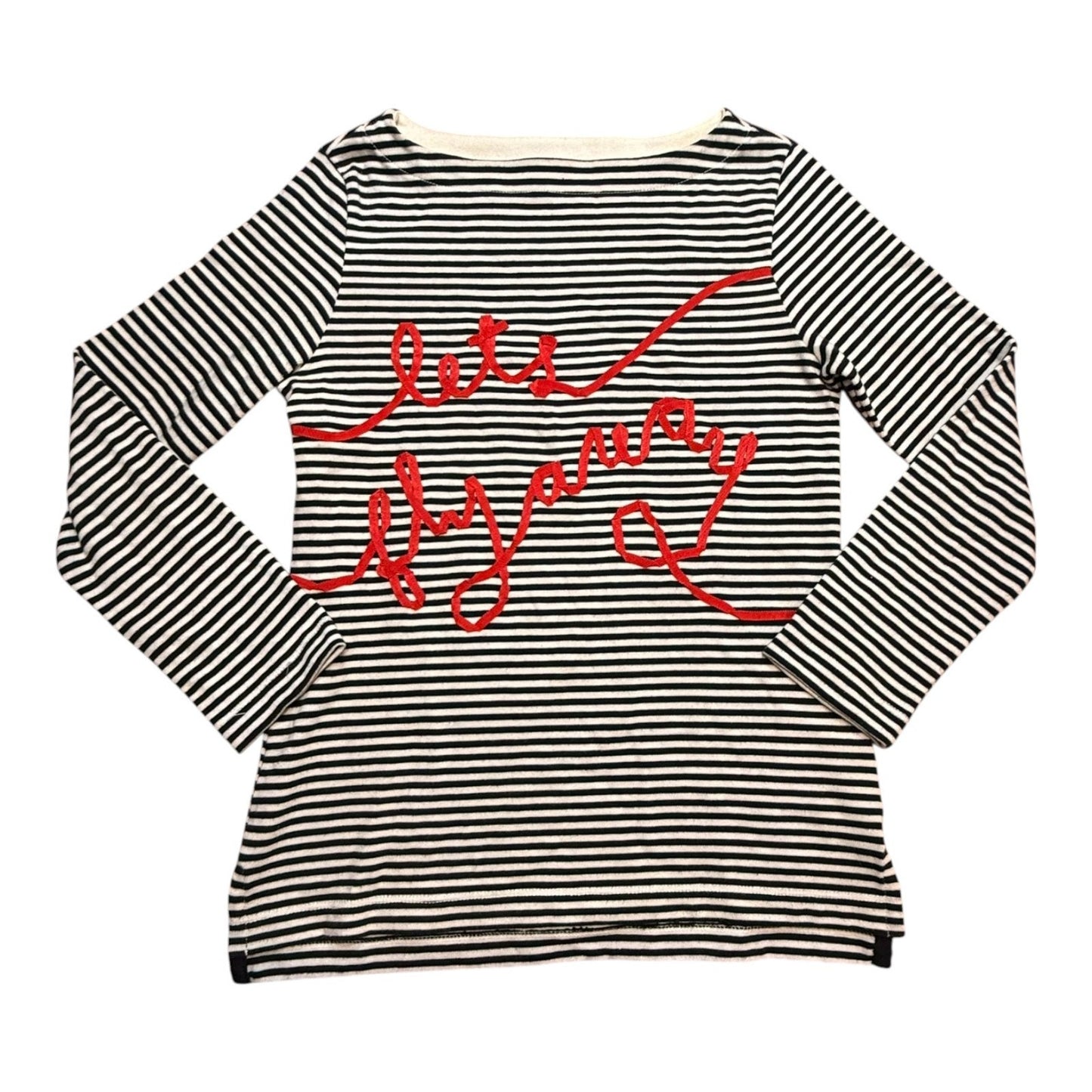 Y2K Kate Spade New York Striped Long Sleeve Graphic Top XS Let’s Fly Away Women's Blouse