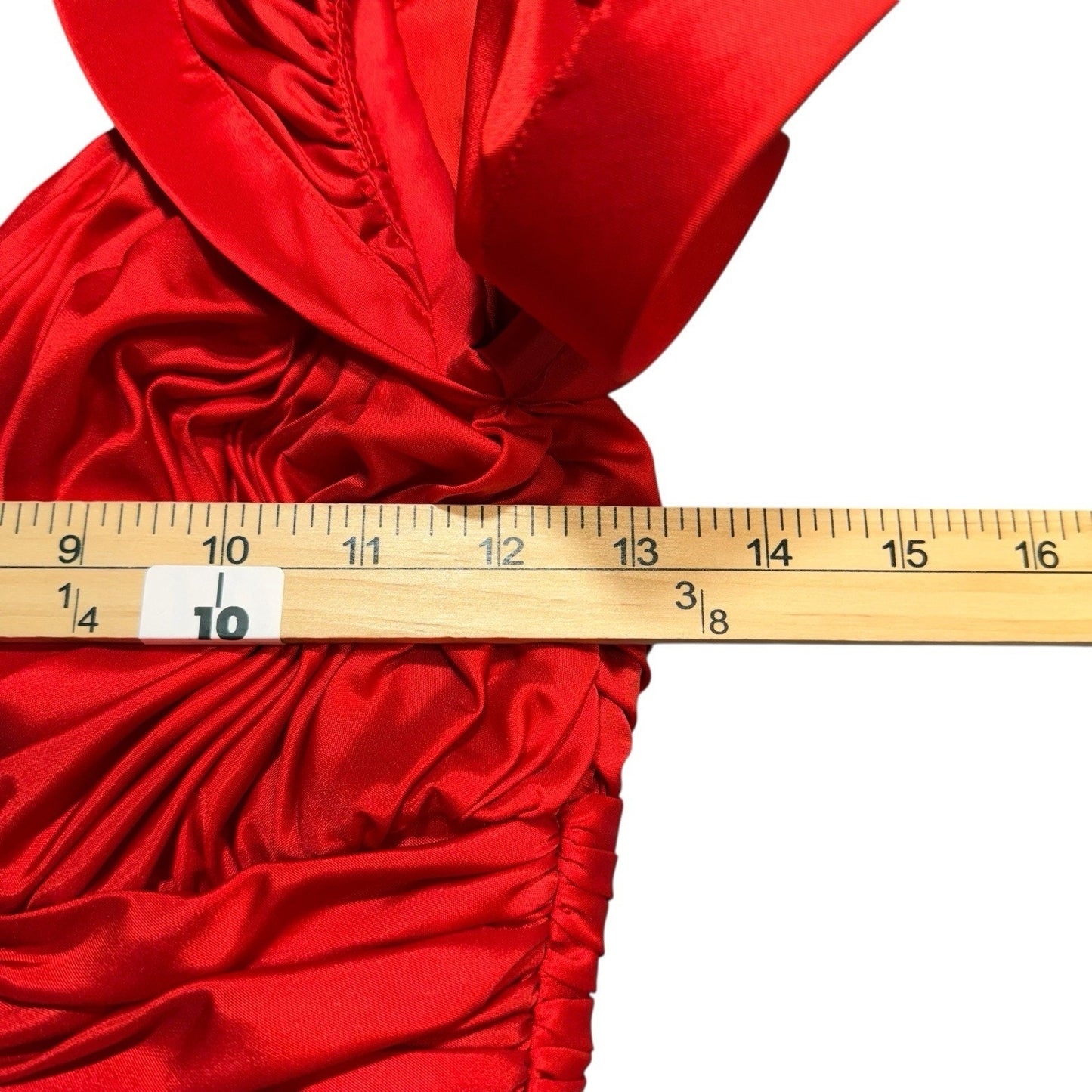 Vintage Lillie Rubin Women’s Size 4 Red Satin Puff Sleeve Ruched Evening Gown Dress