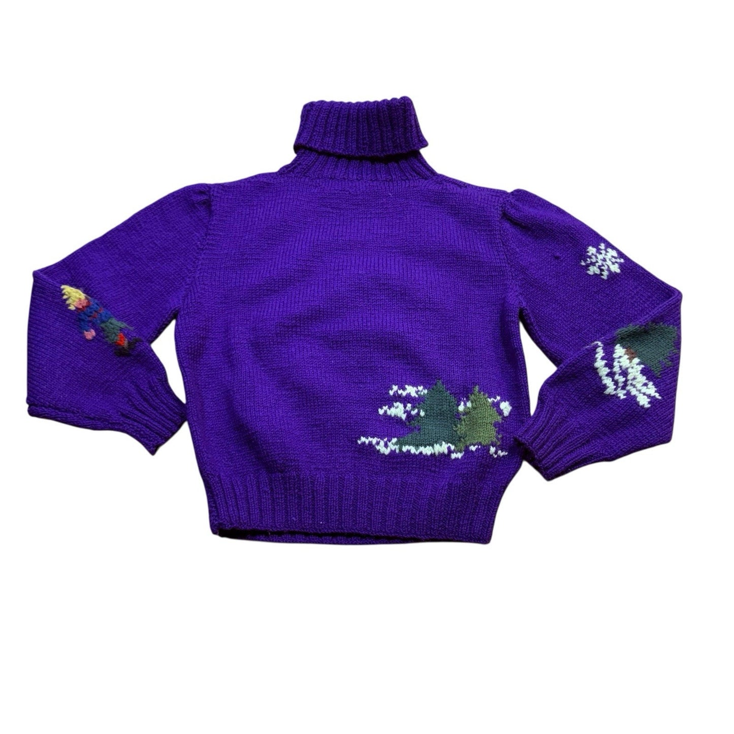Vintage Ralph Lauren Hand Knit Wool Women's Sweater RL83 Ski Snow Scene Purple M UK Made