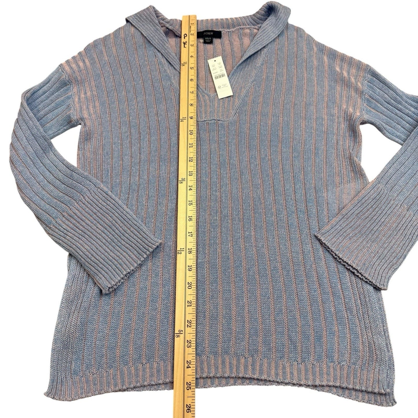 J.Crew Re-Imagined Ribbed Hoodie Sweater XS/S Blue Pink NWT Women's