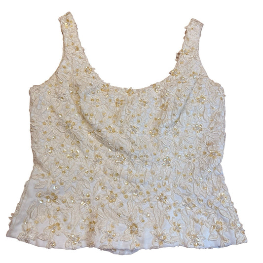 Vintage Gloria Vanderbilt Ivory Gold Beaded Evening Top Women's 6 Formal Blouse