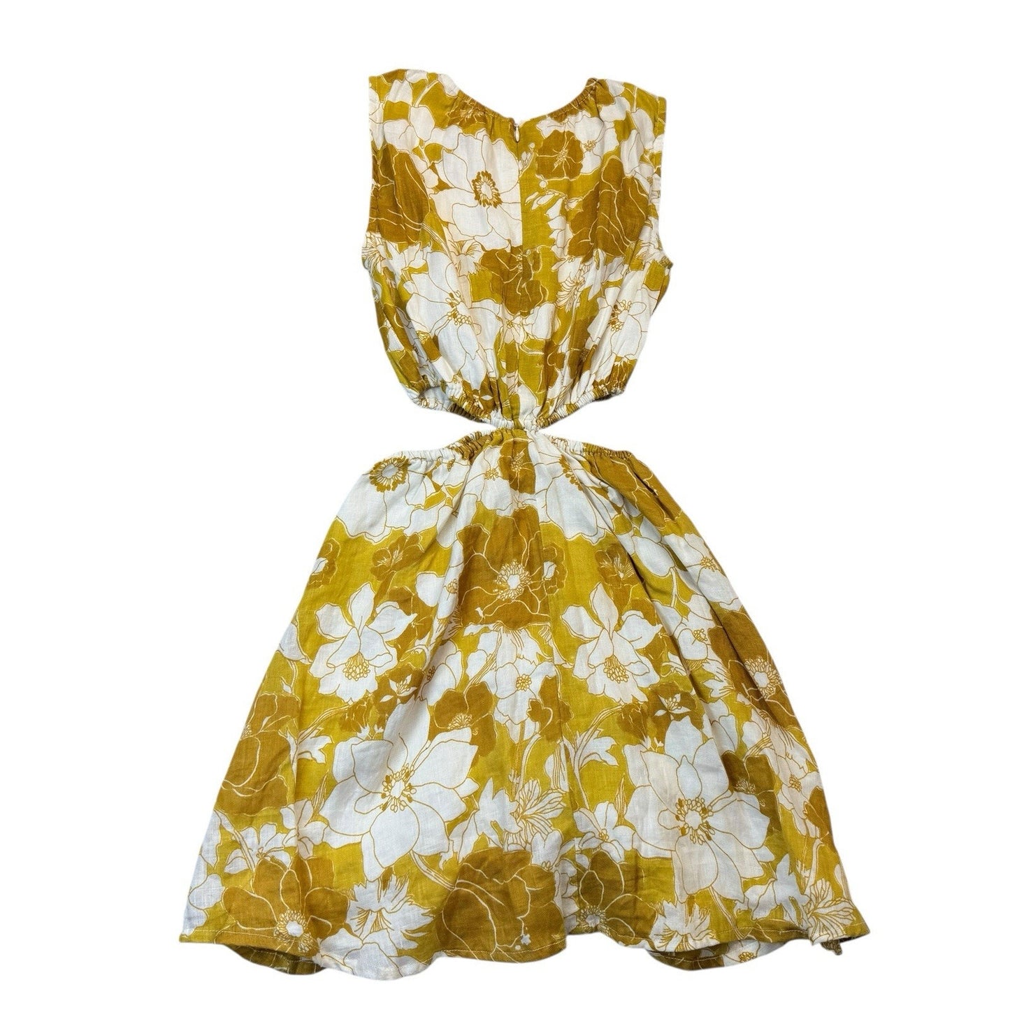 Faithfull The Brand Floral Sleeveless Dress Yellow White Side Cutouts US 4 Women's