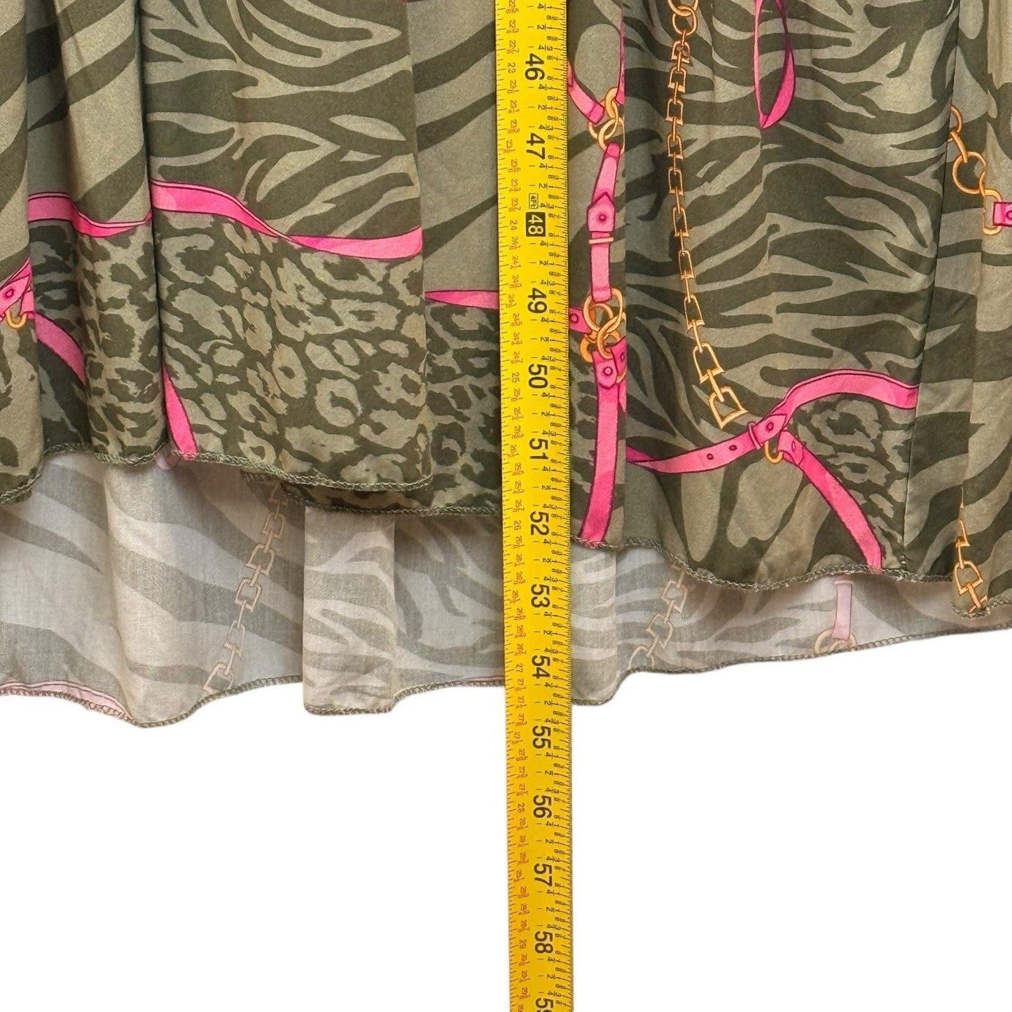 Vintage Italian Abstract Animal Print Maxi Dress Green Pink Long Sleeve M Women's