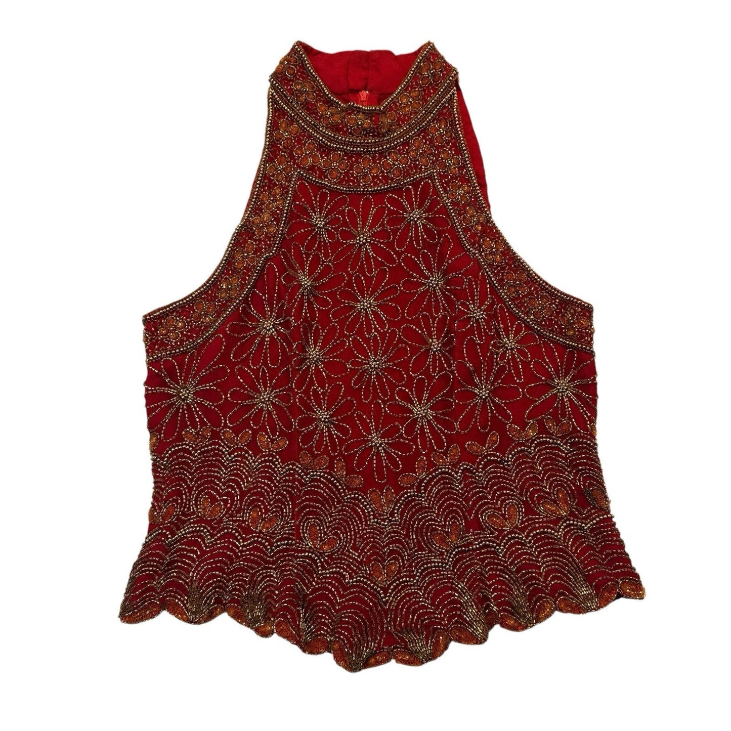 Mark & John by Gopal Red Beaded Silk Top Women’s Medium Sleeve Blouse