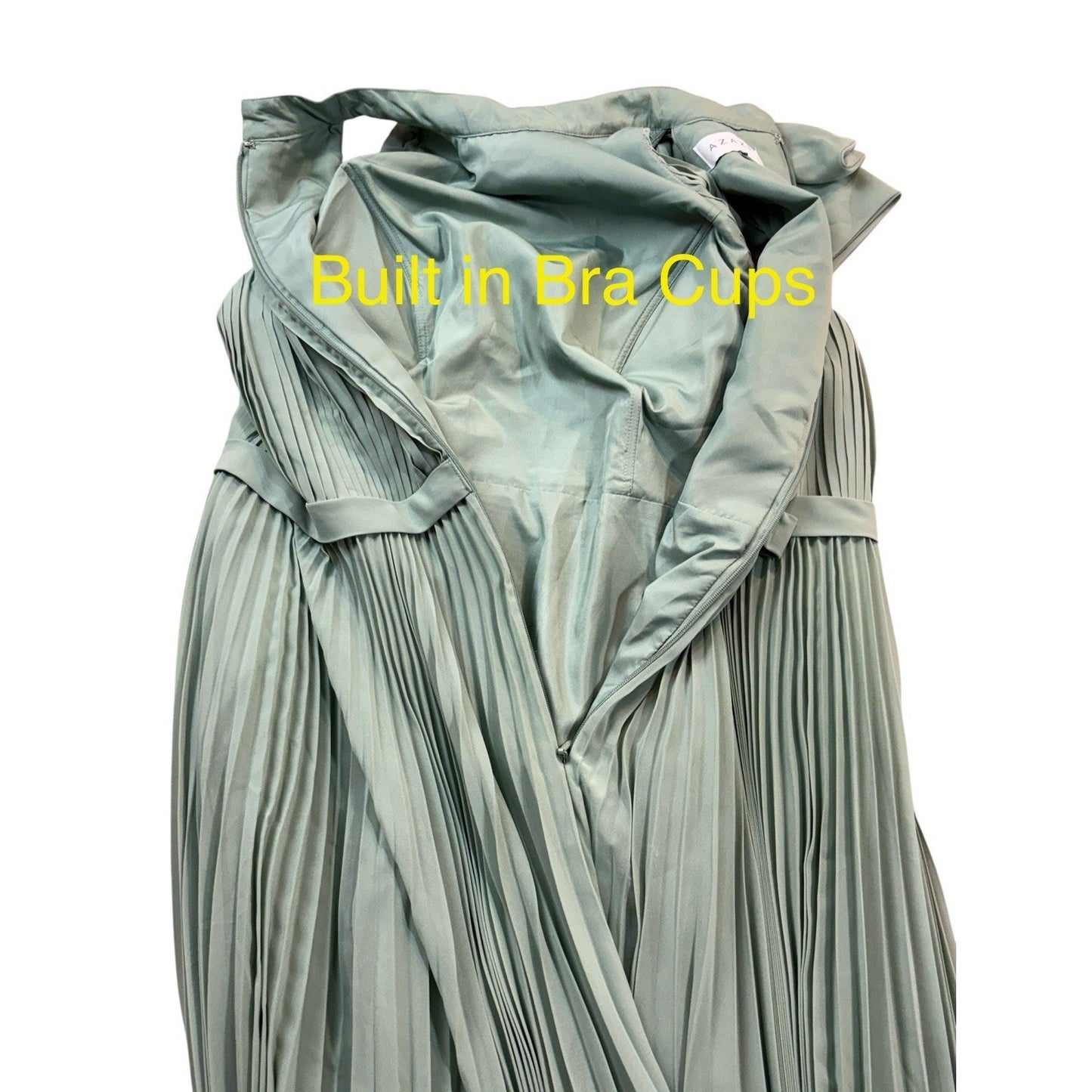 Azazie Women’s A18 Dusty Sage Halter Pleated Chiffon Gown Bridesmaid Dress