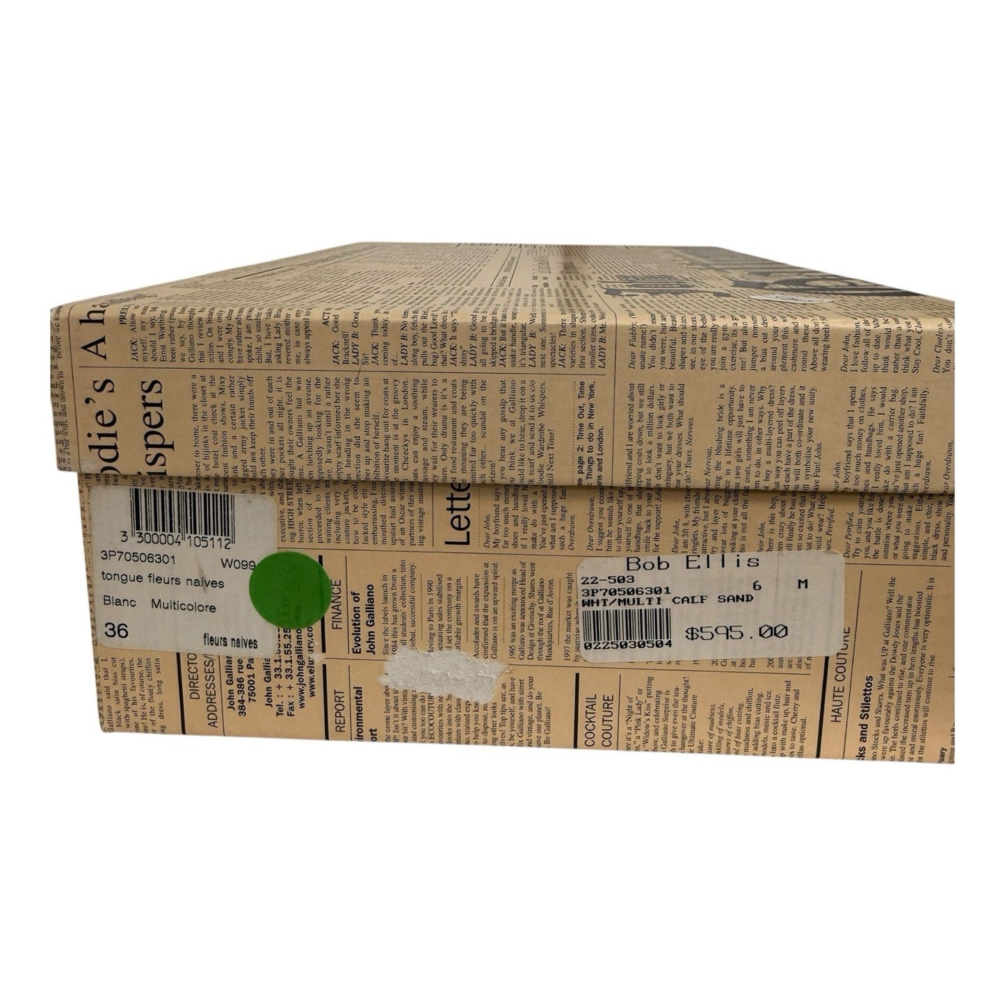 JOHN GALLIANO Black Leather Floral Shoes/Sandals EU 36 US 6 w/ Iconic Newspaper Box Women's