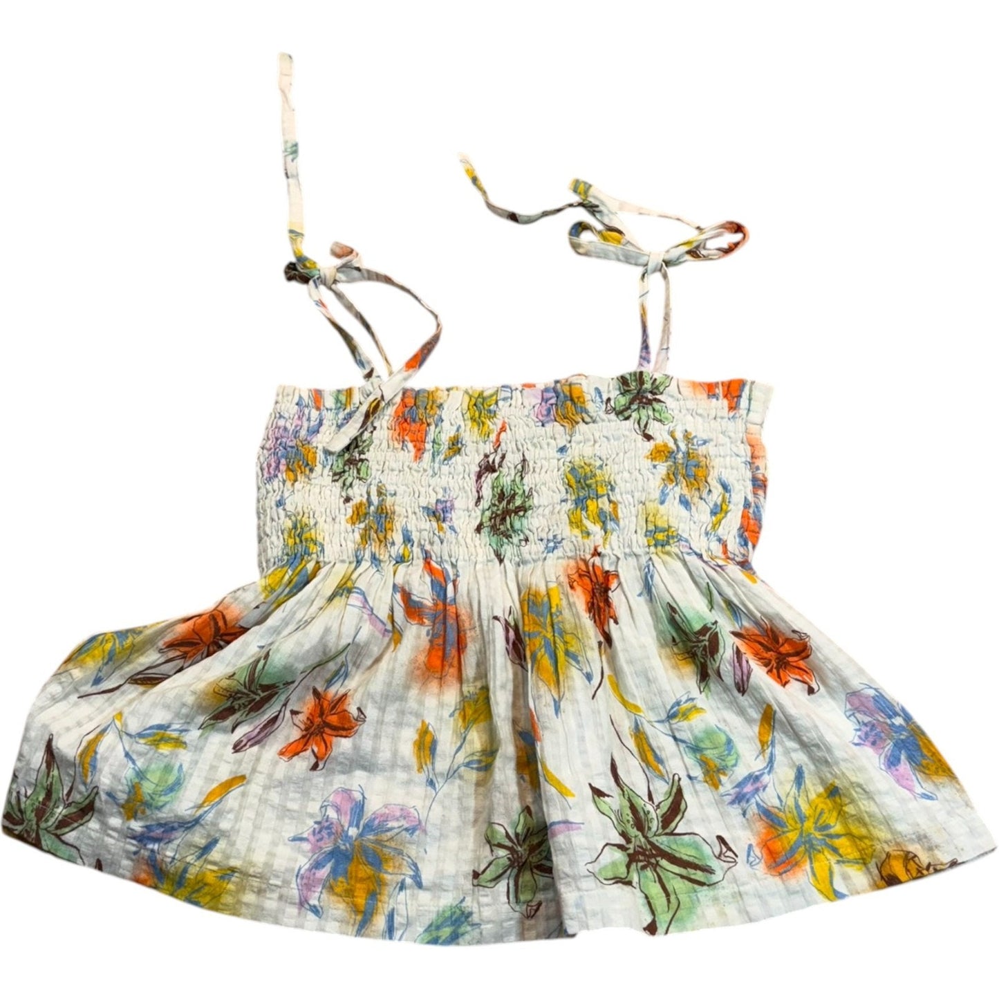 Tanya Taylor Lei Top Women's Small Floral Smocked Tie Strap Cotton NWT $195 Blouse