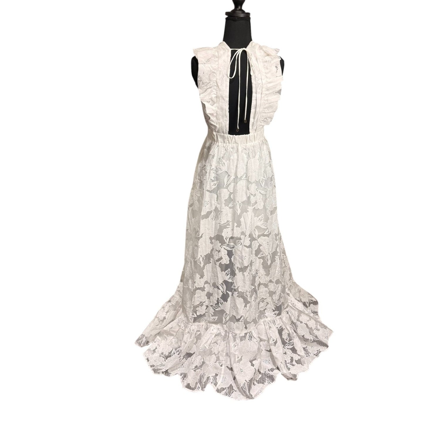NEW Hello Molly Women's Size Small Sleeveless Ruffle Floral Lace V-Neck Gown Dress