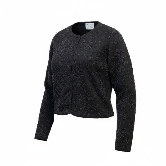 Michael Simon Women’s Small Black Sweater Beaded Floral Cardigan Vintage