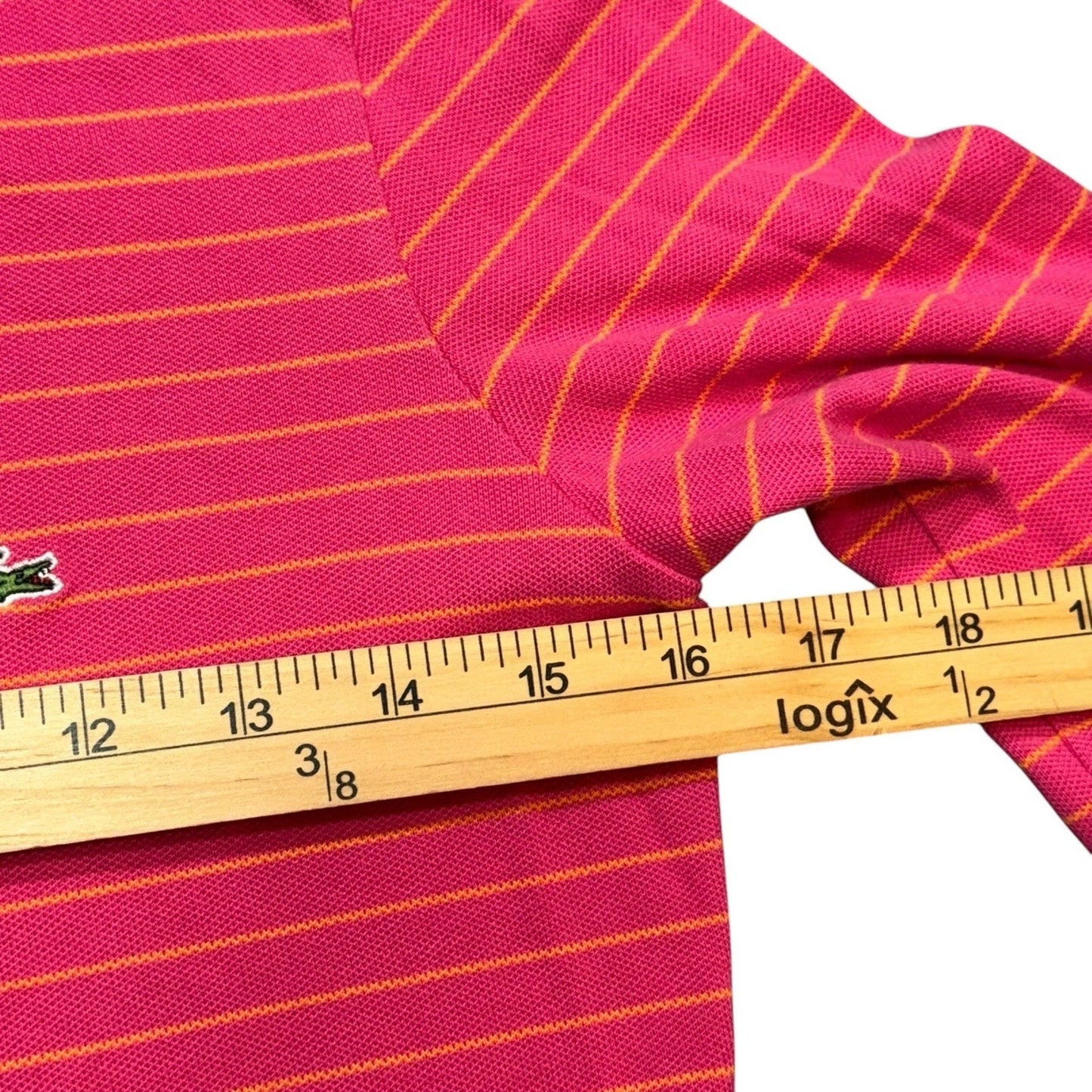 Lacoste Pink Orange Stripe Blouse Sleeve Polo Shirt Women’s Size 36 Cotton
