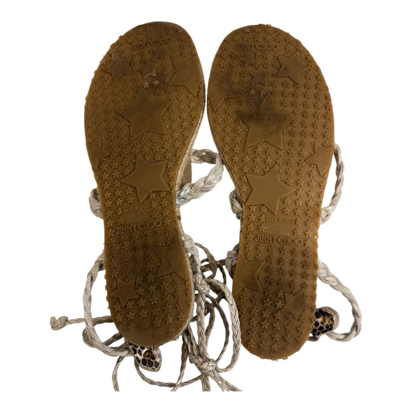 Jimmy Choo Pepin Elaphe Snakeskin Espadrille Lace Up Sandals 37 w/ Box Dustbag Women's Shoes
