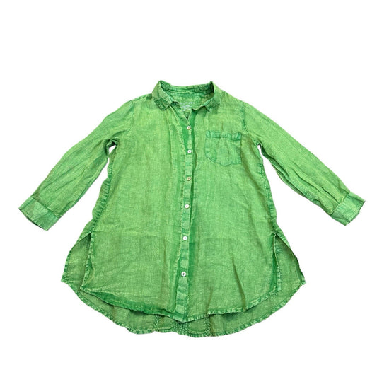 Karyn Seo Green Linen Tunic Shirt Dress Size S Women's