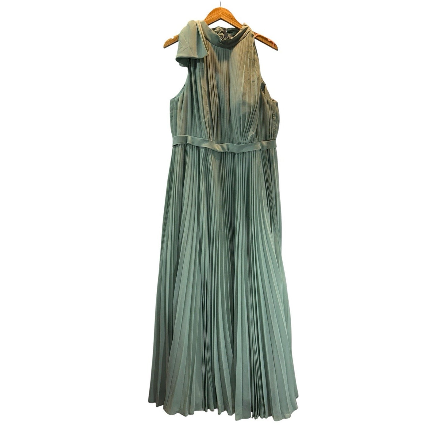 Azazie Women’s A18 Dusty Sage Halter Pleated Chiffon Gown Bridesmaid Dress