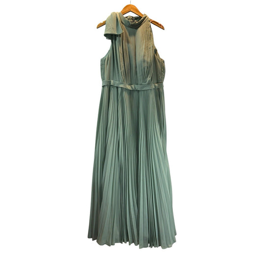 Azazie Women’s A18 Dusty Sage Halter Pleated Chiffon Gown Bridesmaid Dress