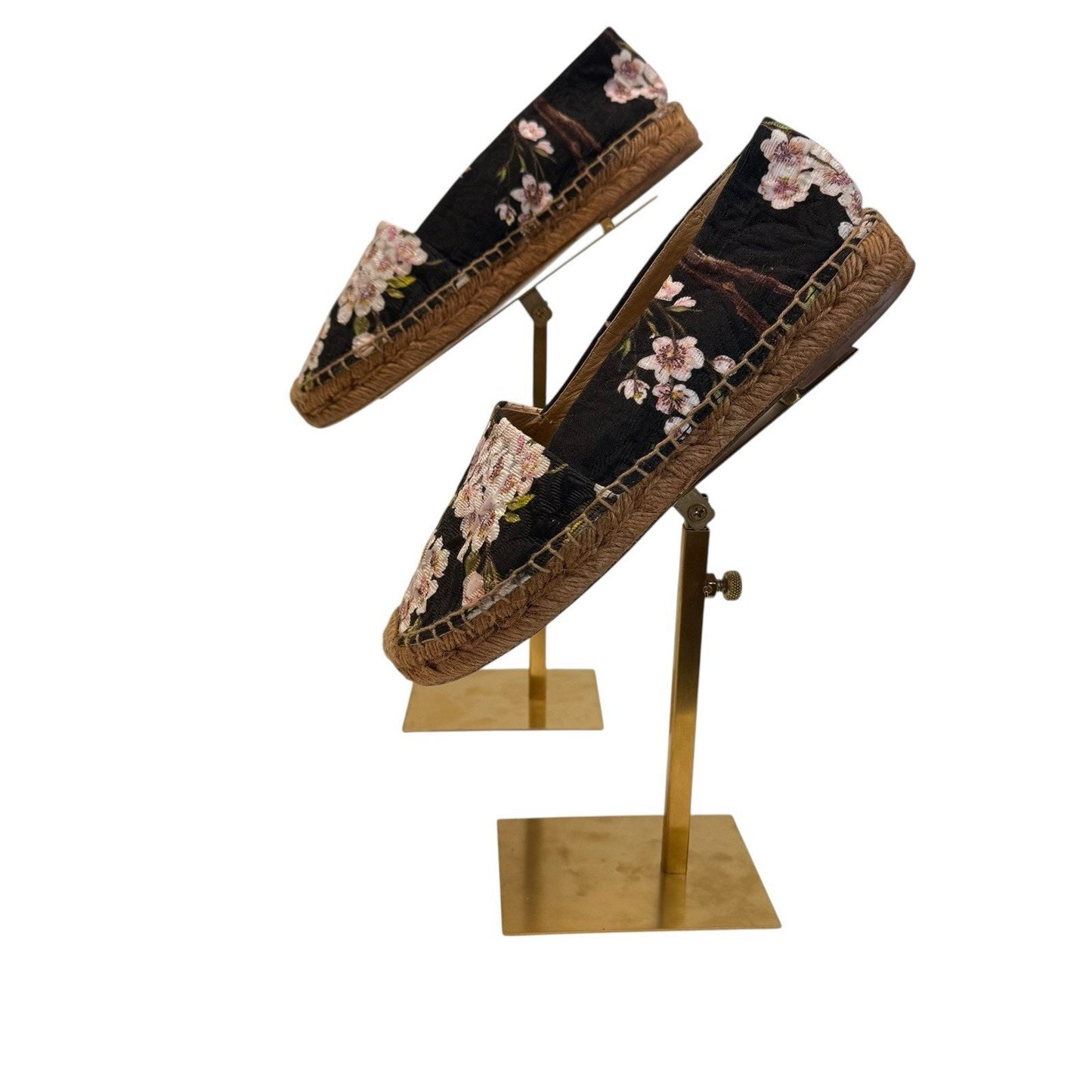 Dolce & Gabbana Floral Espadrille Flats/Shoes Black Canvas Leather Sole Women’s 6