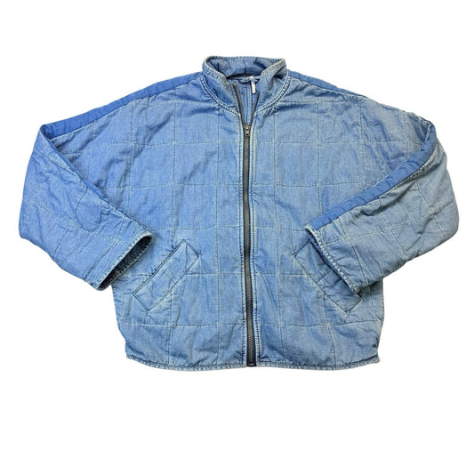 Free People Quilted Denim Jacket XS Blue Zip Up Lightweight Cotton Women's