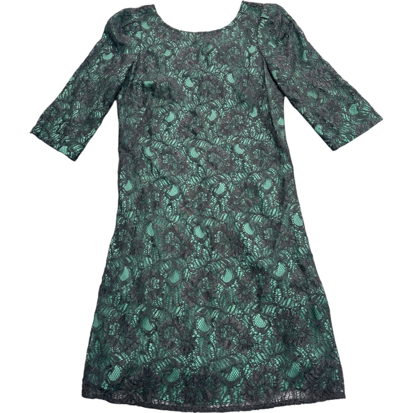 Tegan Women's Green With Black Overlay Lace Dress 3/4 Sleeve Elegant Size 0 XS