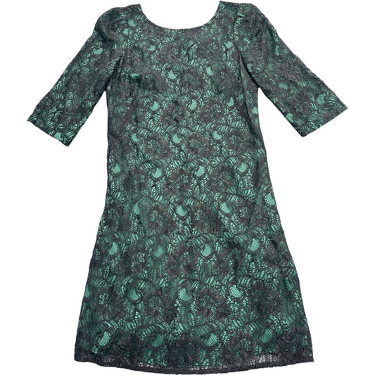 Tegan Women's Green With Black Overlay Lace Dress 3/4 Sleeve Elegant Size 0 XS
