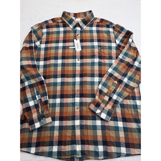 New ROWM Men's Big & Tall Button Down Shirt size 3XT Multicolor Plaid Collared L/S