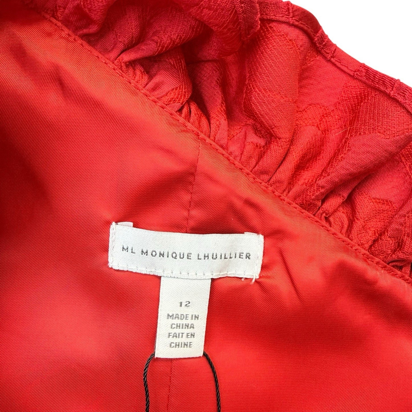 ML Monique Lhuillier Red One Shoulder Ruffle Cocktail Dress 12 NWT Women's