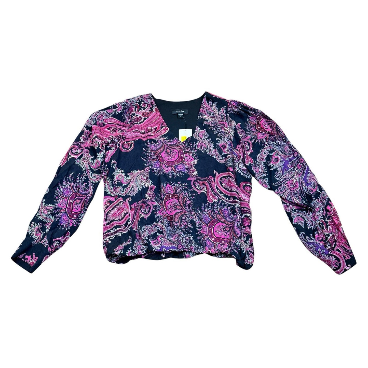 Karen Kane Paisley Cropped Jacket Top L NWT $148 Pink Blue Women's