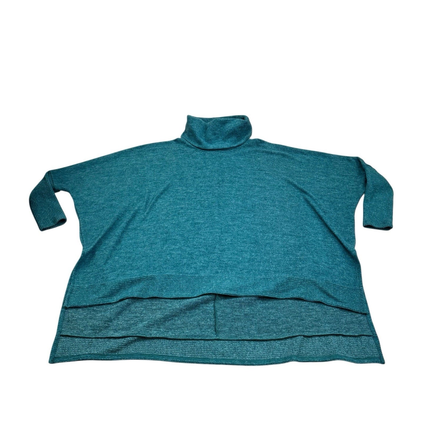 Buru Teal Turtleneck Sweater XS/S Made in USA Layered Hem Women's