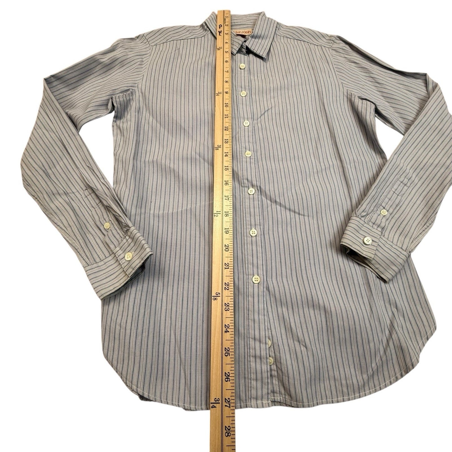 Vintage Calvin Klein Blue Pinstripe Button-Up Blouse Women’s Size 10 Y2K Minimal